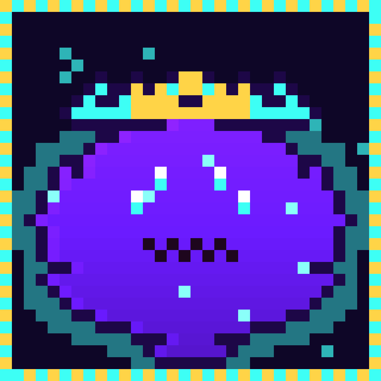 Ink Monster #11: a round astral-violet monster with four eyes, a crown of horns and a golden crown on a starfield